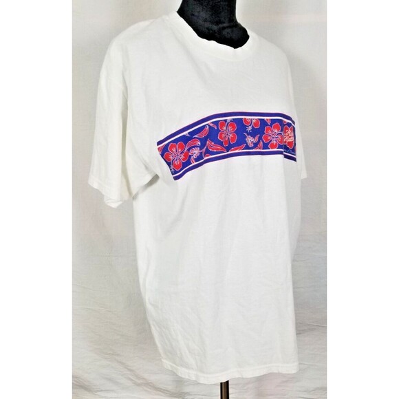 Vtg Hilo Hattie The Store of Hawaii Hibiscus Flower Stripe T-Shirt Adult Large - Picture 5 of 10